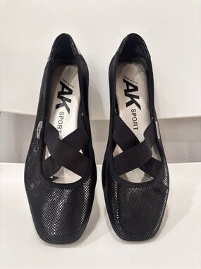 Anne Klein Sport Women's Black Cross‑Strap Ballet Flats mary jane